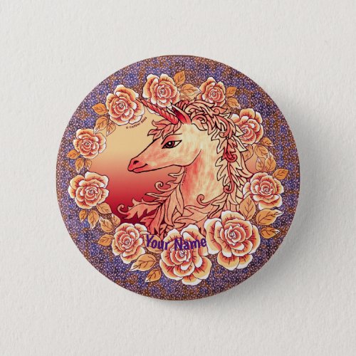 Vintage Roses Unicorn custom name pin