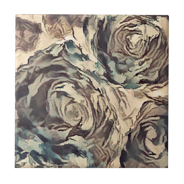 Vintage roses , vintage ceramic tile (Front)
