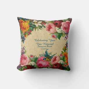 Vintage Roses Vow Renewal Personalized Throw Pillow