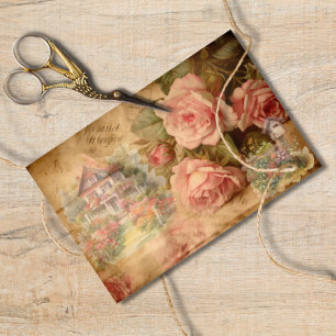 Vintage Roses Watercolor House Decoupage Tissue Paper