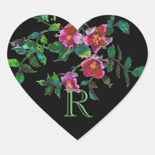Vintage Roses, watercolor pink roses Heart Sticker