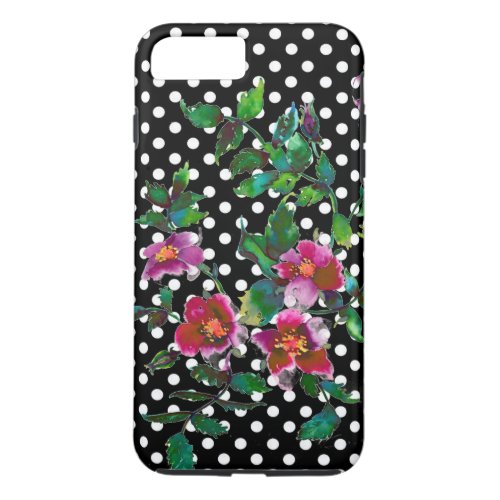 Vintage Roses watercolor pink roses polka dots iPhone 8 Plus7 Plus Case