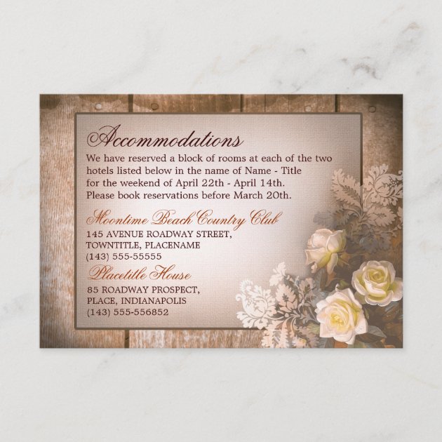 Vintage Roses Wedding Accommodations Card