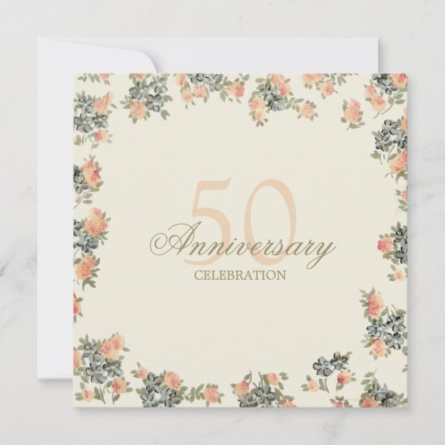 Vintage Roses - wedding anniversary invitation (Front)