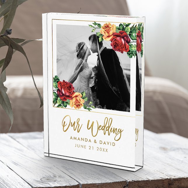 Vintage Roses Wedding Keepsake Newlyweds Photo Block (Vintage love blooms! Our wedding keepsake photo block, adorned with roses.)