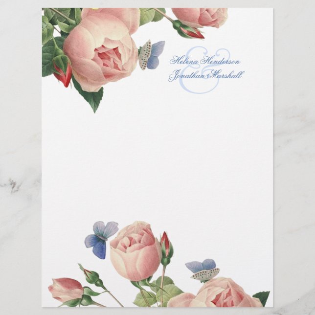 Vintage Roses Wedding Thank You Stationery (Front)