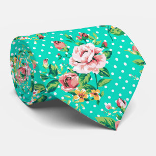 Vintage Roses White Polka Dots Tie