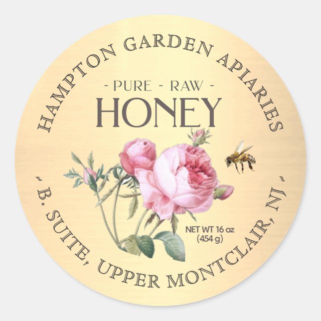 Vintage Roses with bee Honey Label Gold Gradient (Front)