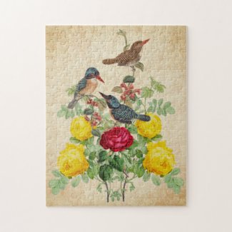 Vintage Roses with Kingfisher Birds 