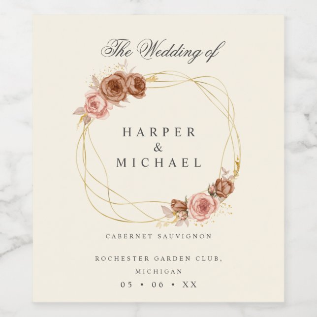 vintage roses wreath personalized wedding wine lab label (Single Label)