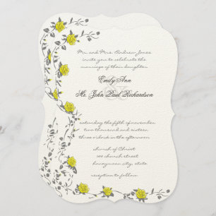 Vintage Roses Yellow and Gray Wedding Invitation