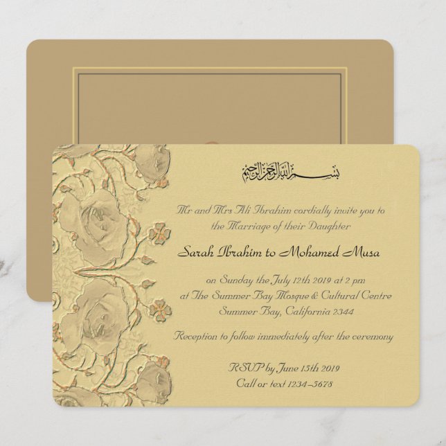 Vintage RosesTrellis Floral Muslim wedding Invitation (Front/Back)