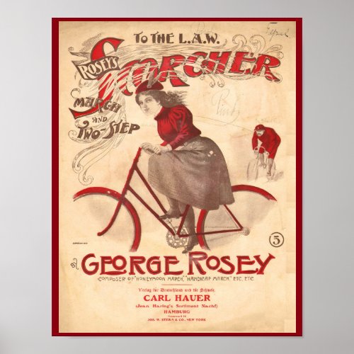 Vintage Roseys Scorcher Bicycle Art Poster