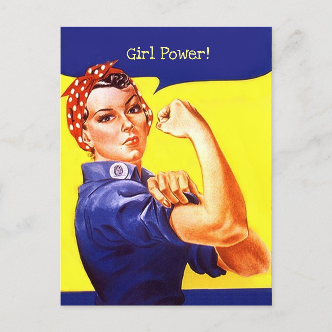 Vintage Rosie the riveter Girl Power personalize Holiday Postcard Zazzle