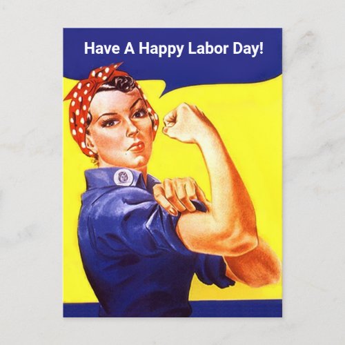 Vintage Rosie the riveter Happy Labor Day PC Holiday Postcard