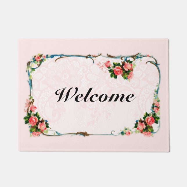 Vintage Rosy Pink Welcome Mat (Front)