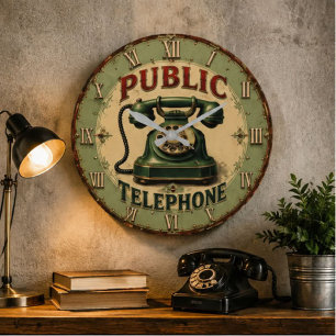 Vintage Rotary Telephone Retro Large Clock