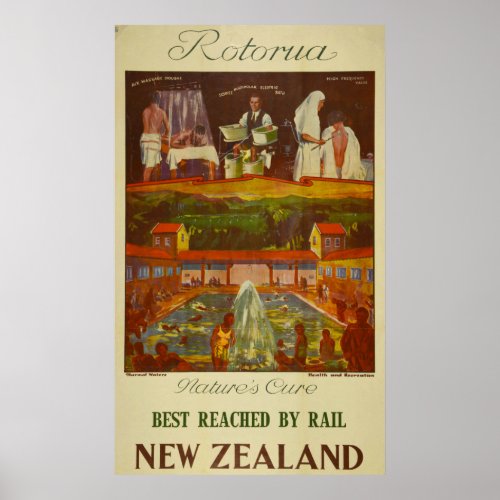 Vintage Rotorua New Zealand Travel Poster