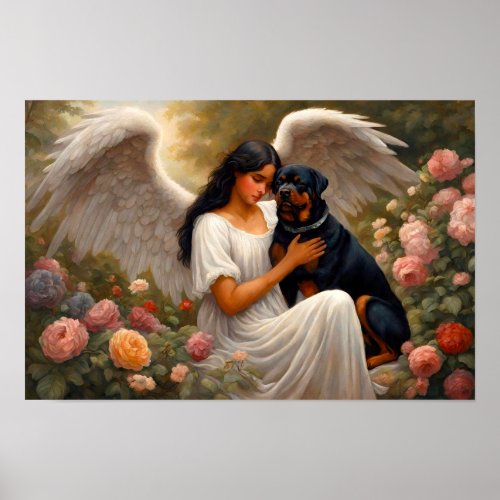 Vintage Rottweiler Angel Dog Art  Poster