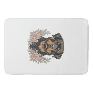 Vintage Rottweiler Floral Portrait Shirt Design_1 Bath Mat