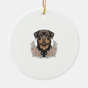 Vintage Rottweiler Floral Portrait Shirt Design_1 Ceramic Ornament