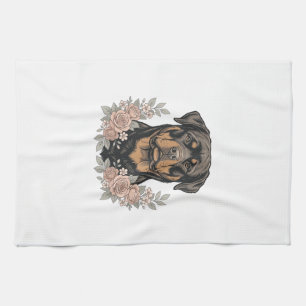 Vintage Rottweiler Floral Portrait Shirt Design_1 Kitchen Towel