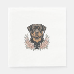 Vintage Rottweiler Floral Portrait Shirt Design_1 Napkins