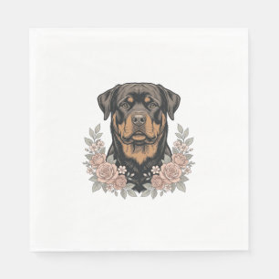Vintage Rottweiler Floral Portrait Shirt Design_1 Napkins