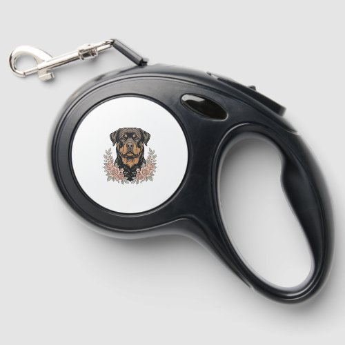 Vintage Rottweiler Floral Portrait Shirt Design_1 Retractable Pet Leash
