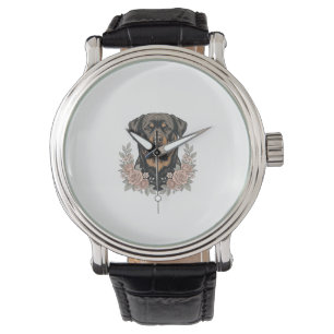 Vintage Rottweiler Floral Portrait Shirt Design_1 Watch