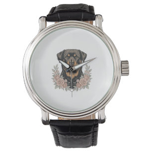 Vintage Rottweiler Floral Portrait Shirt Design_1 Watch