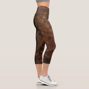 Vintage Rough Leather Texture  Capri Leggings