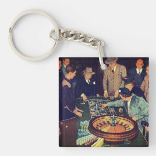 Vintage Roulette Scene, Las Vegas, Nevada Keychain