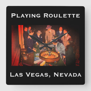 Vintage Roulette Scene, Las Vegas, Nevada Square Wall Clock