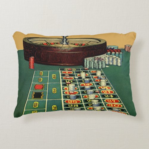 Vintage Roulette Table Casino Game Gambling Chips Accent Pillow