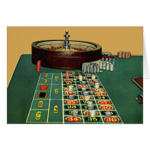 Vintage Roulette Table Casino Game, Gambling Chips Cards