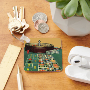 Vintage Roulette Table Casino Game, Gambling Chips Keychain
