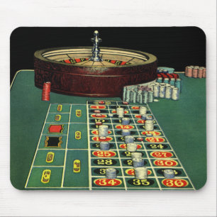 Vintage Roulette Table Casino Game, Gambling Chips Mouse Pad