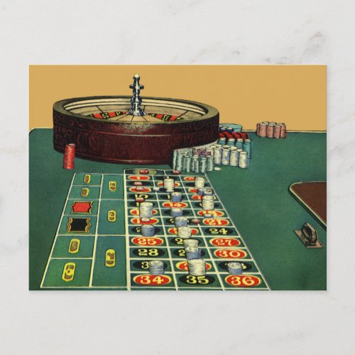 Vintage Roulette Table Casino Game Gambling Chips Postcard