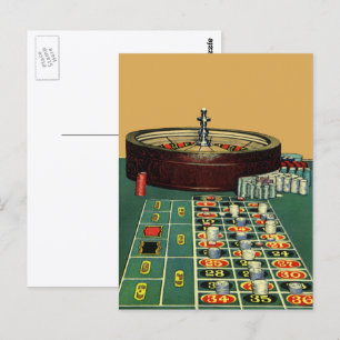 Vintage Roulette Table Casino Game, Gambling Chips Postcard