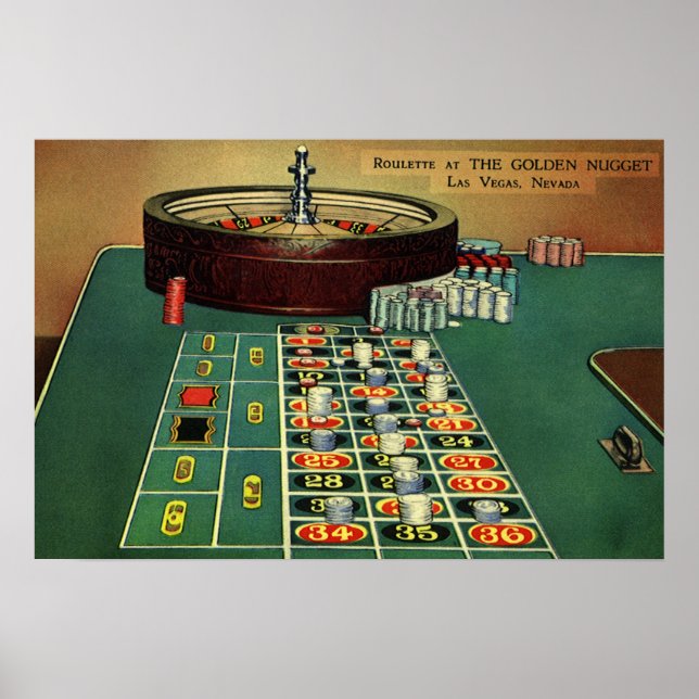 Vintage Roulette Table Casino Game, Gambling Chips Poster (Front)