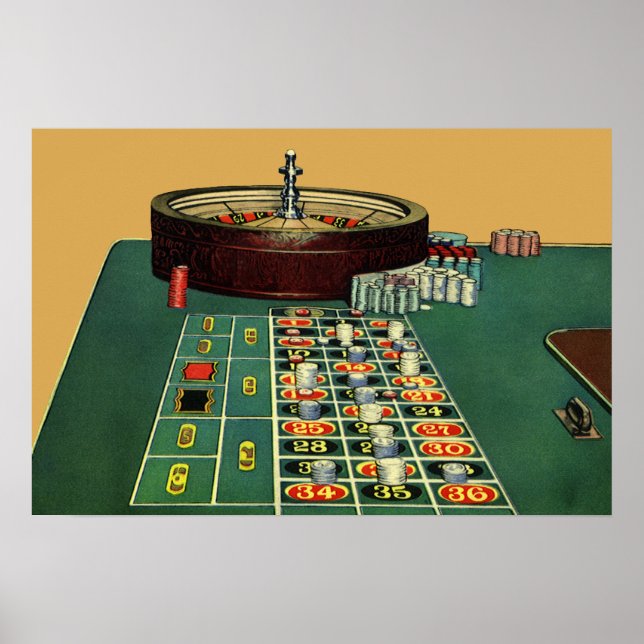 Vintage Roulette Table Casino Game, Gambling Chips Poster (Front)