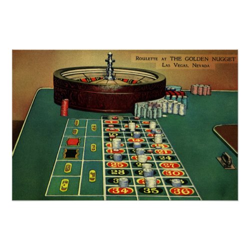 Vintage Roulette Table Casino Game Gambling Chips Poster