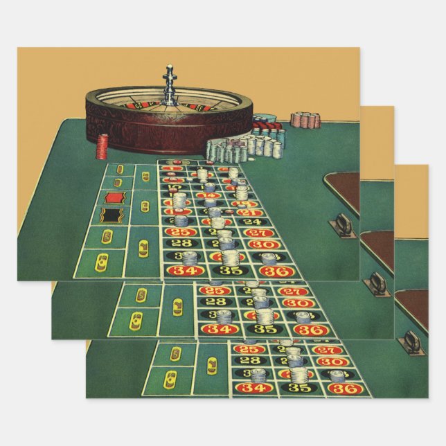 Vintage Roulette Table Casino Game, Gambling Chips Wrapping Paper Sheets (Set)