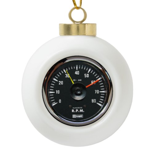 Vintage Round Analog Auto Tachometer Ceramic Ball Christmas Ornament