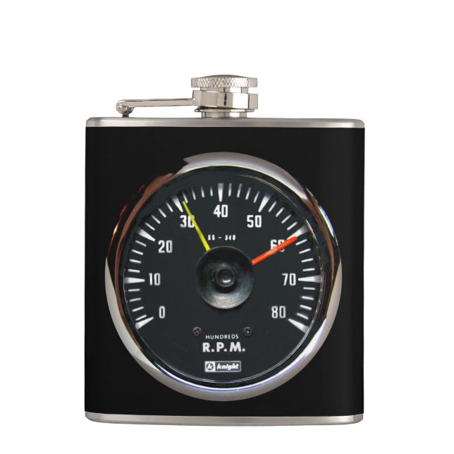 Vintage Round Analog Auto Tachometer Flask (Front)