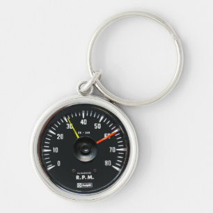 Vintage Round Analog Auto Tachometer Key Chain