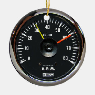 Vintage Round Analog Auto Tachometer Ornament