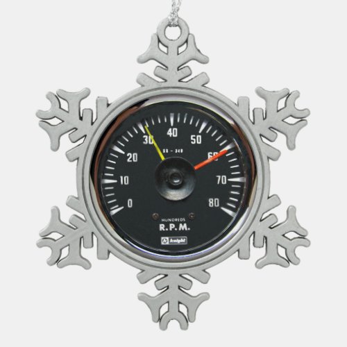 Vintage Round Analog Auto Tachometer Snowflake Pewter Christmas Ornament