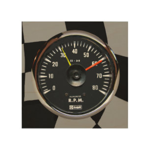 Vintage Round Analog Auto Tachometer Wood Wall Decor